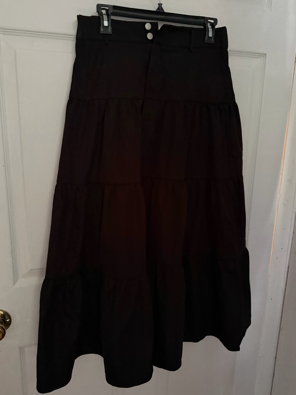 SHEIN Black Tiered Maxi Skirt with Button Waist